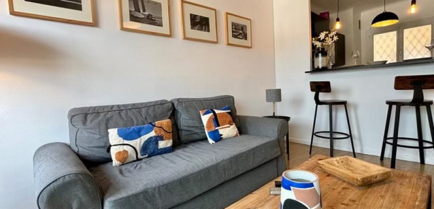 PROV/1 – Cannes secteur Broussailles, Spacieux 2P meublé climatisé rénové 42m² 5ème étage balcon expo Ouest